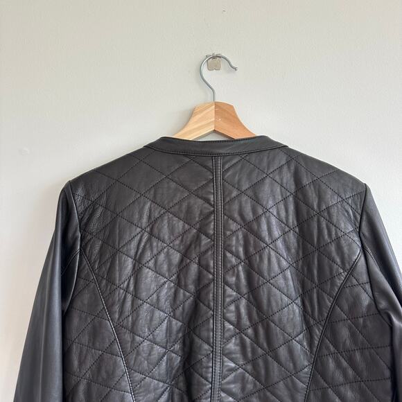 Cole Haan Genuine Lamb Skin Leather Zip Up Quilted Jacket Black L - Picture 8 of 8